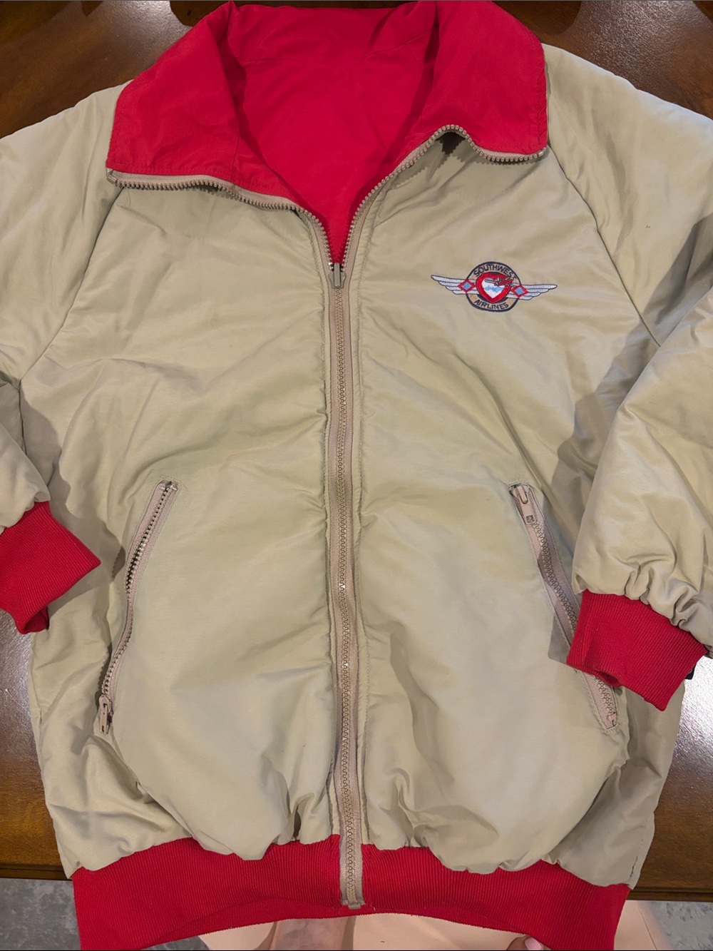 Vintage Southwest Airlines reversible Jacket Red and Beige small